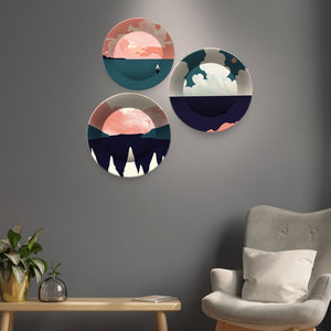 Ceramic Wall Plates with Beautiful Modern Art Mountain Scenery Set of 3