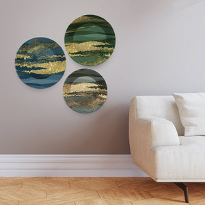 Wall Plates Painting of Beautiful Golden Landscape Set of Three