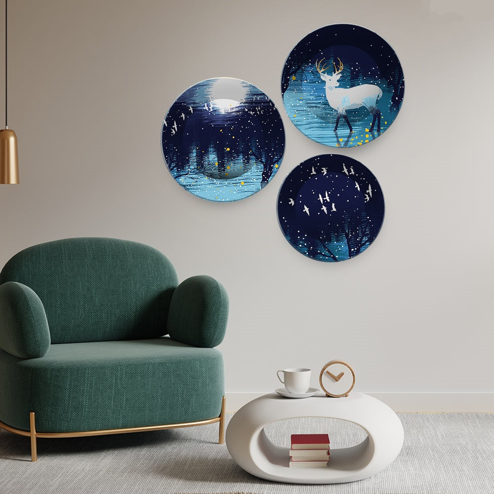 Beautiful Winter Season with Deer Scenery Wall Plates Set of 3