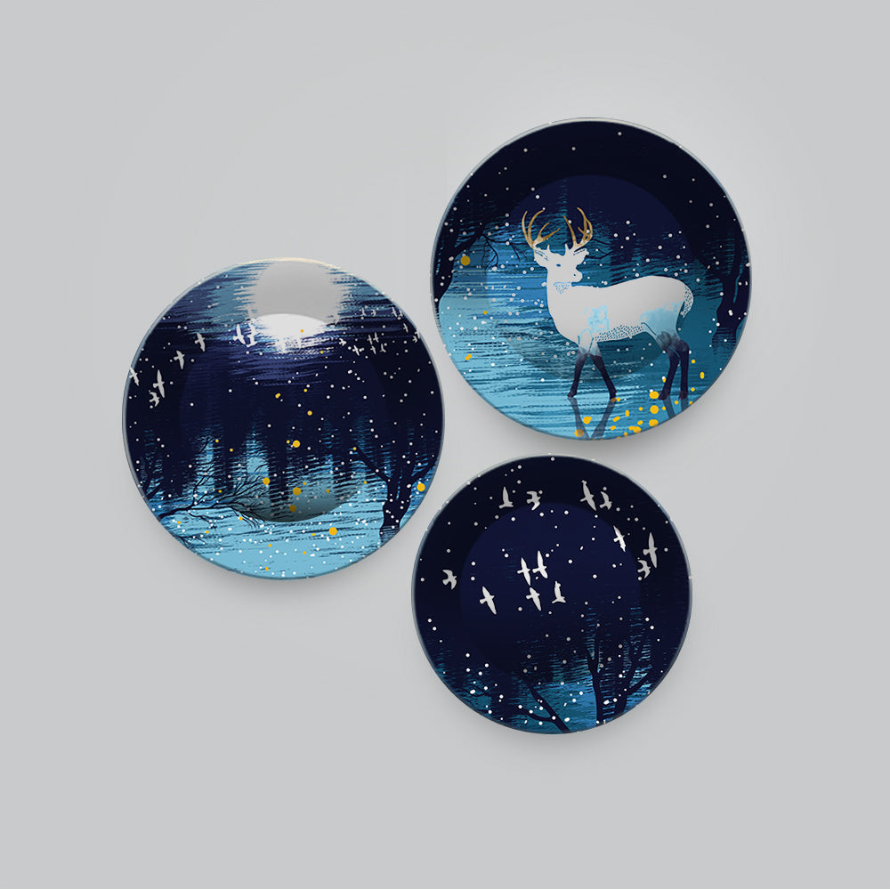 Beautiful Winter Season with Deer Scenery Wall Plates Set of 3