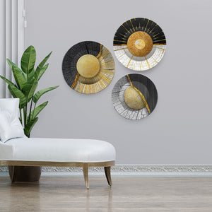 Premium Wall Plates Painting of Golden Textured Art Set of 3