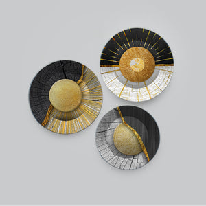 Premium Wall Plates Painting of Golden Textured Art Set of 3