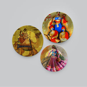 Traditional Rajasthani Culture Art Wall Plates Set of 3