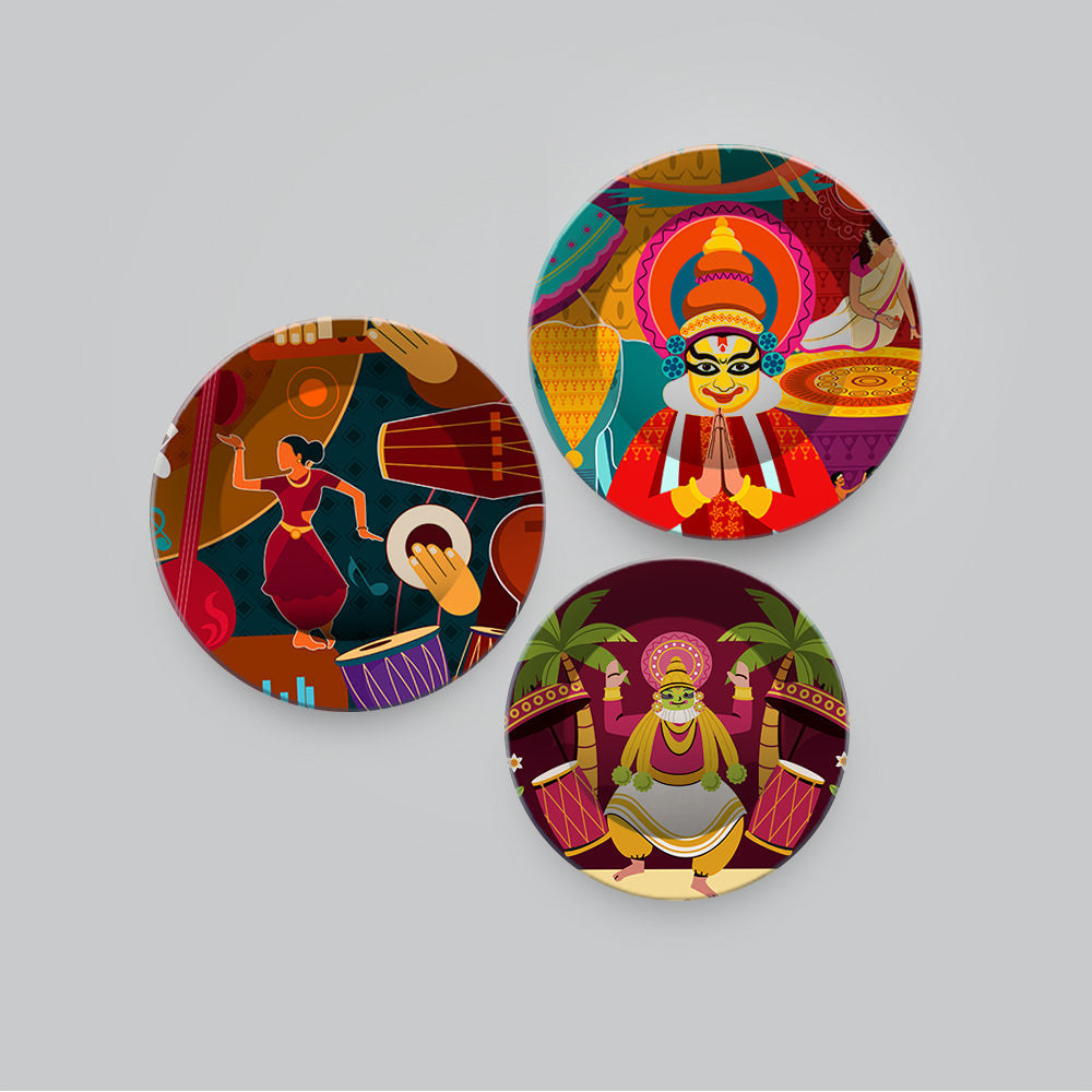 Celebration Onam Festival Painting Wall Plates Set of 3