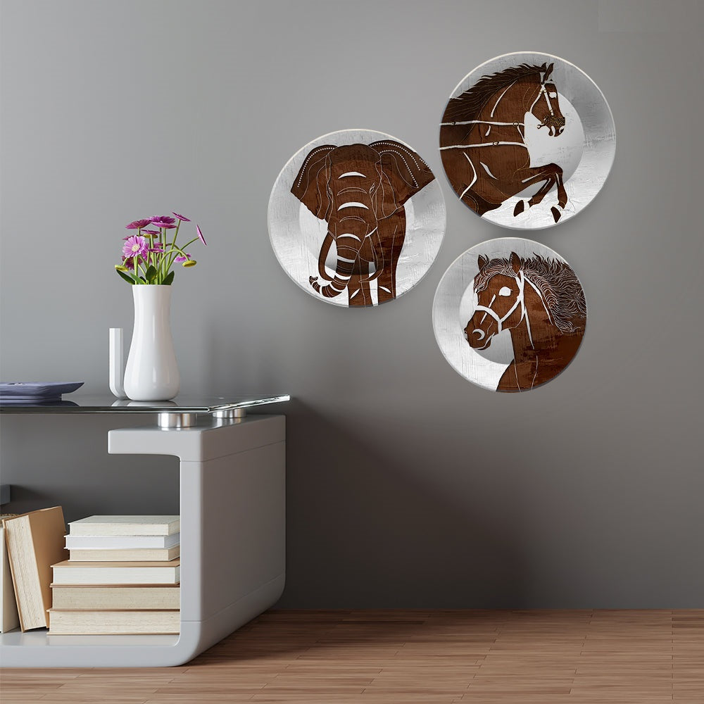 Modern Animals Art Wall Plates Set of 3