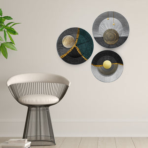 Premium Golden Textured Art Wall Plates Set of 3