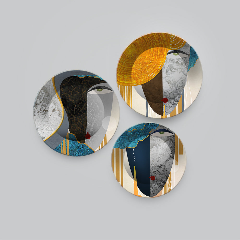 Modern Face Textured Art Wall Plates Set of Three