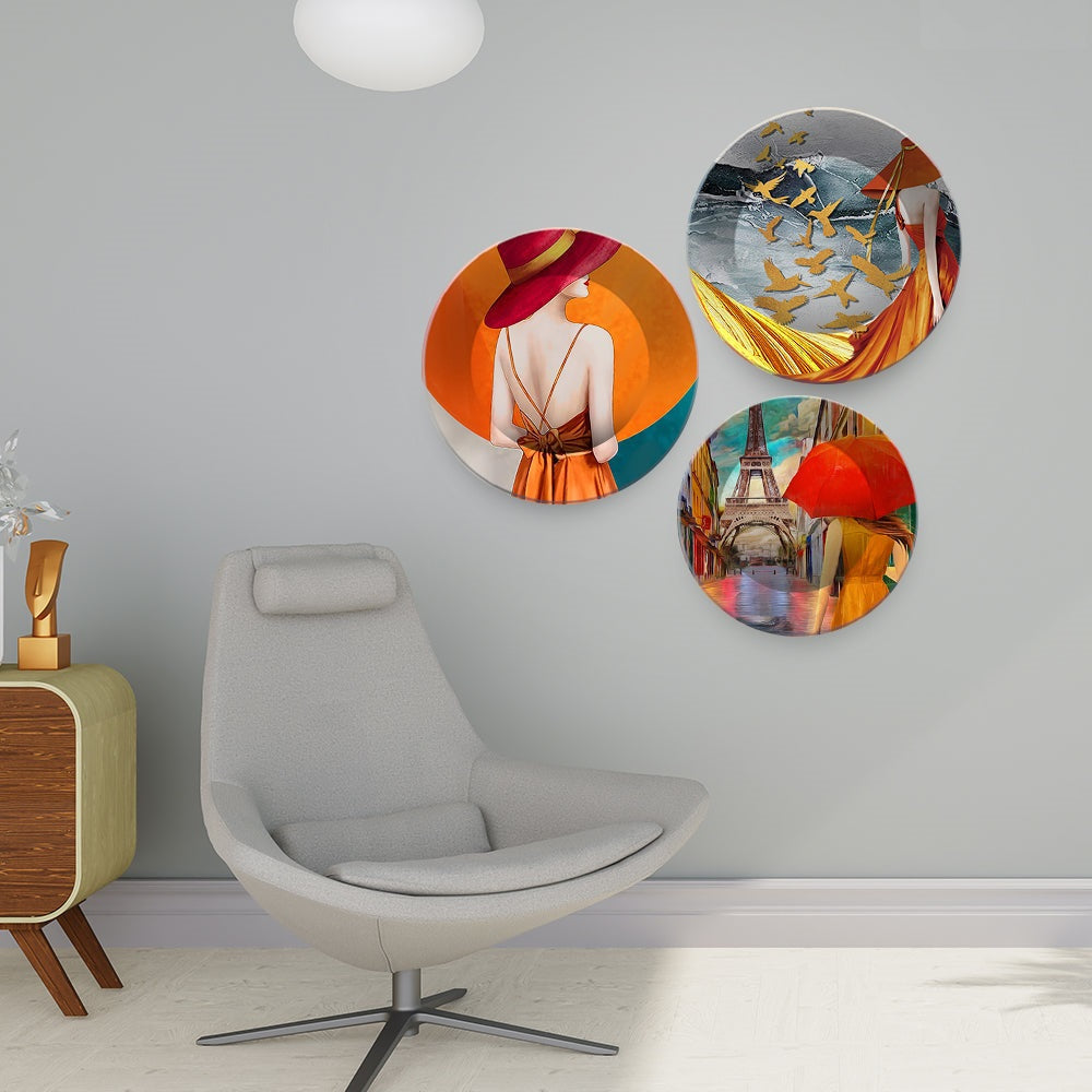 Beautiful Girl Art Wall Plates Set of Three