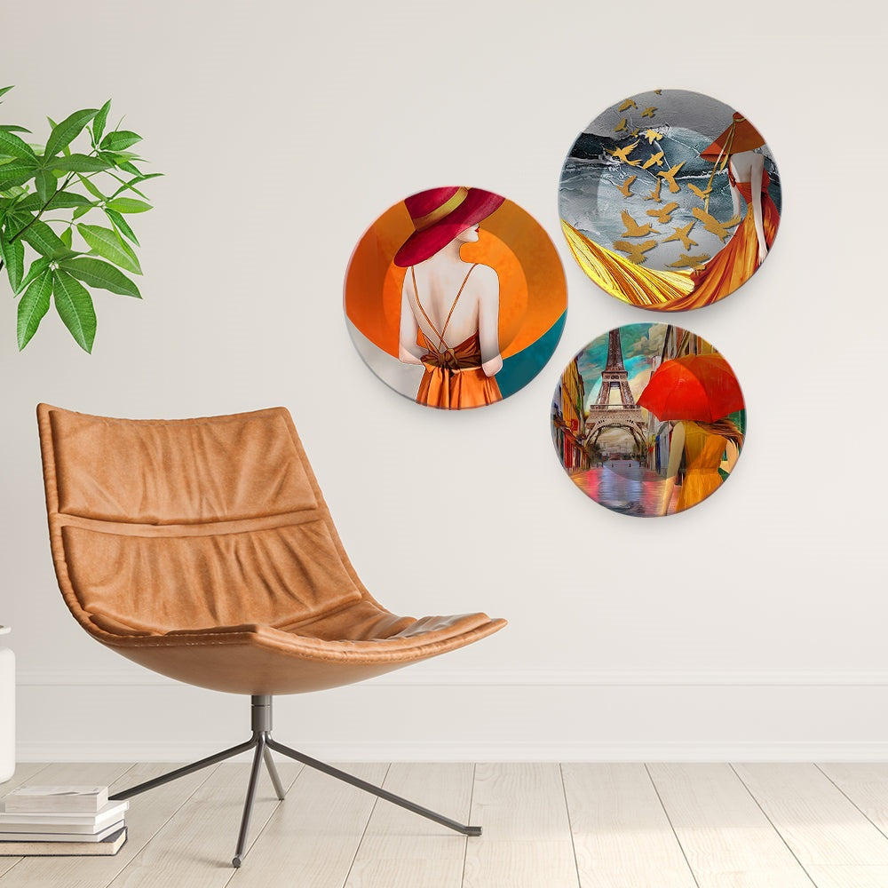 Beautiful Girl Art Wall Plates Set of Three