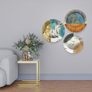 Modern Golden koi Fish Abstract Wall Plates Set of 3