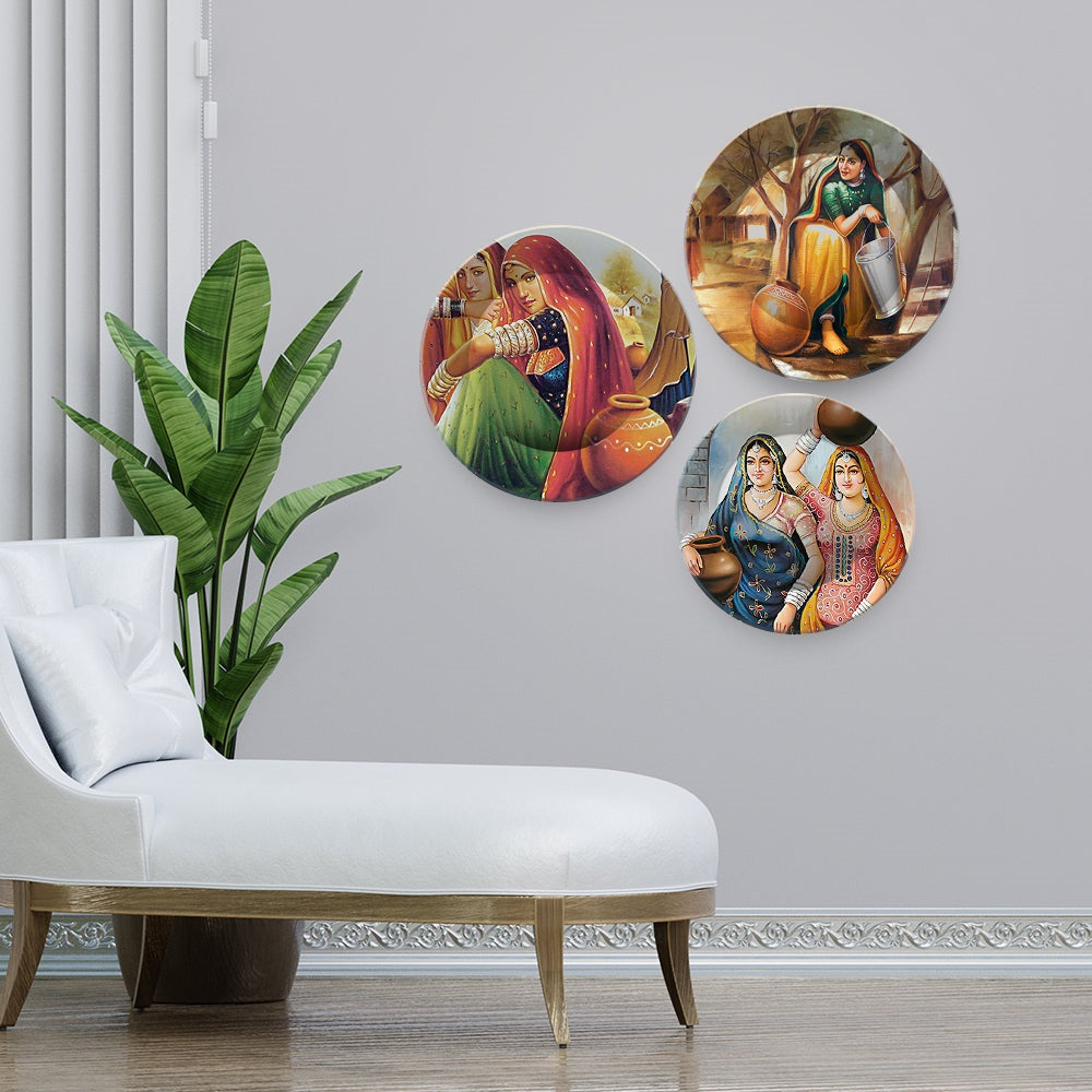 Premium 3 Pieces Ceramic Wall Plates Painting of Indian Culture and Modern Art