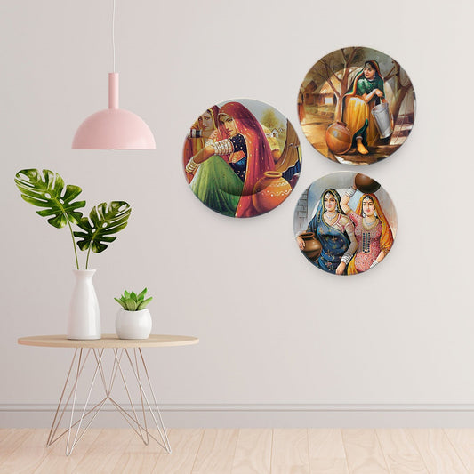 Premium 3 Pieces Ceramic Wall Plates Painting of Indian Culture and Modern Art