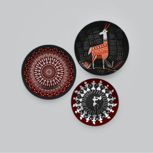 Decorative Wall Plates Painting 3 Pieces of Indian Warli Art