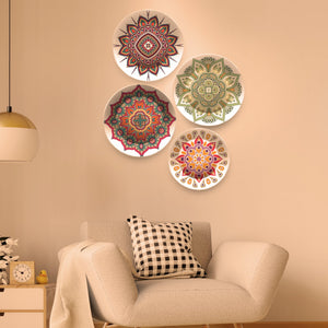 Mandala Pattern Design Premium 4 Pieces Ceramic Wall Plates Painting