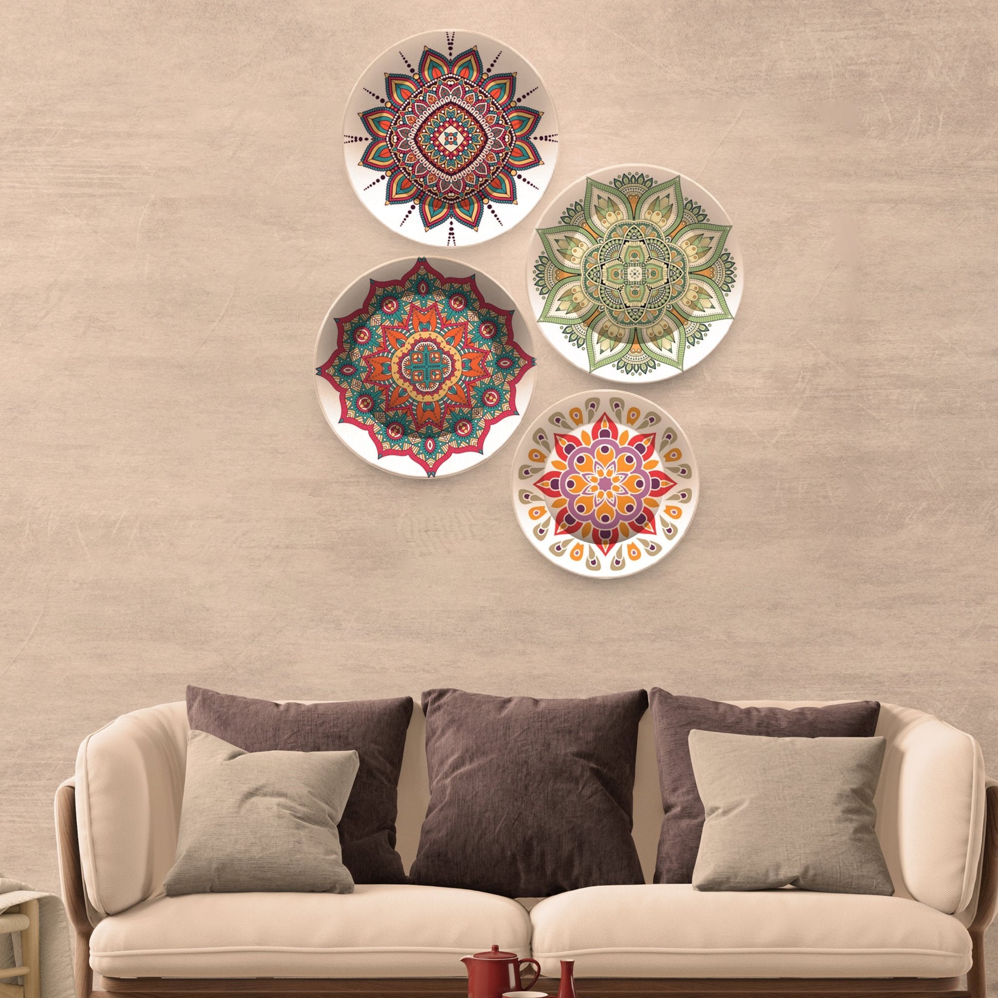 Mandala Pattern Design Premium 4 Pieces Ceramic Wall Plates Painting