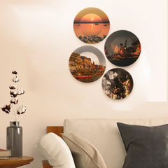 Ceramic Wall Plates Painting of Indian Banaras Culture Set of 4