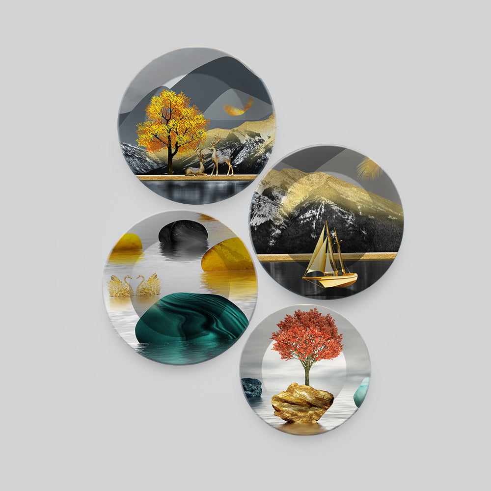 Beautiful Nature Scenery Wall Plates Set of 4