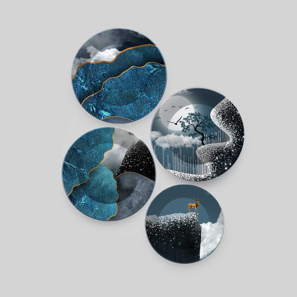 Beautiful Winter Season with Deer Scenery Wall Plates Set of 4