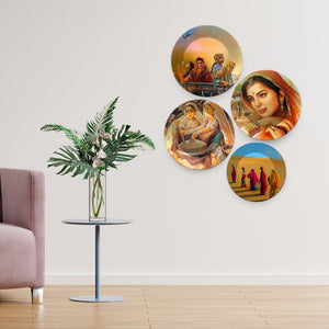 Traditional Rajasthani Women Culture Art Wall Plates Set of Four