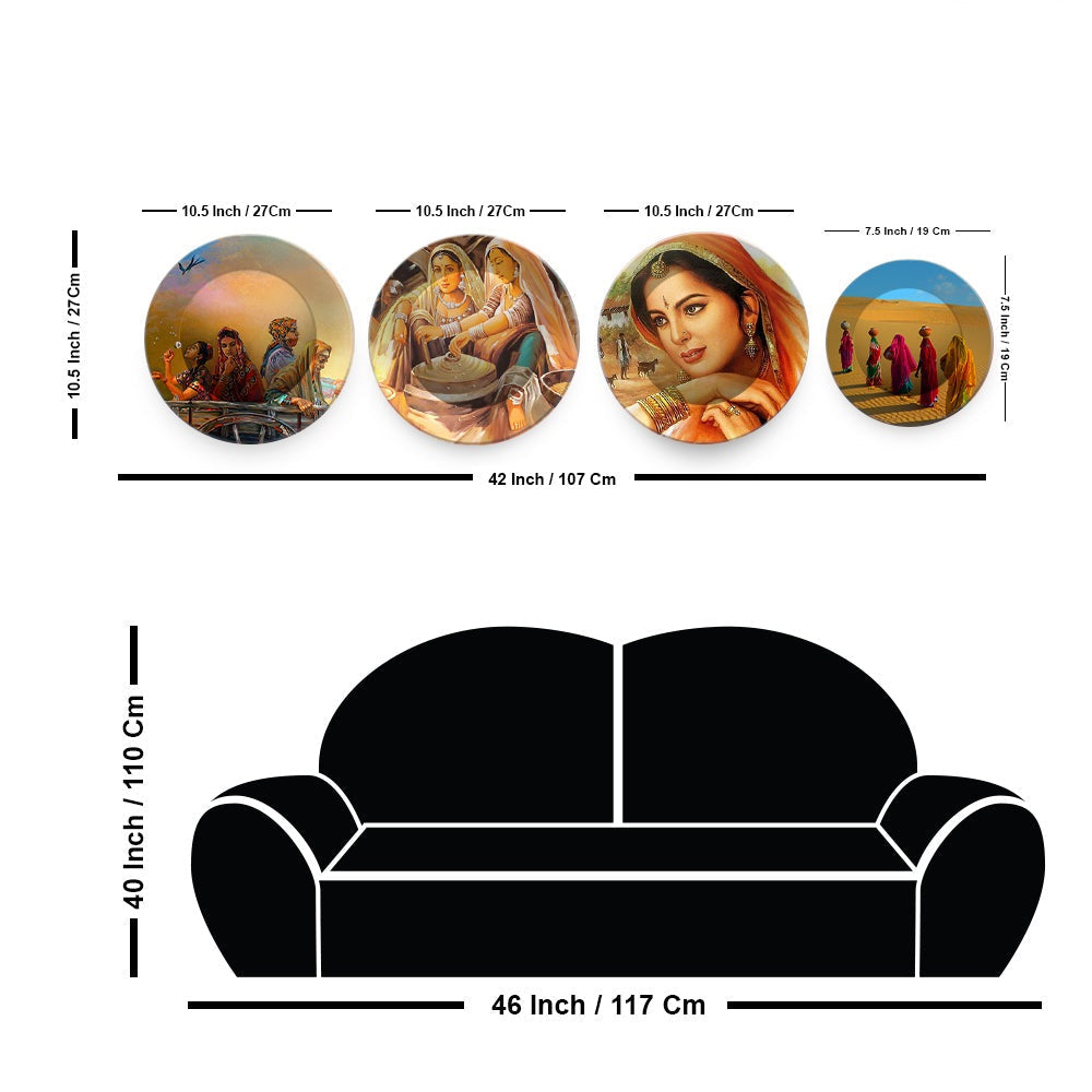 Traditional Rajasthani Women Culture Art Wall Plates Set of Four