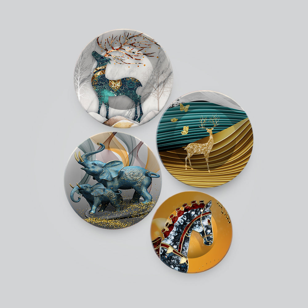 Modern Decorative Animals Art Wall Plates Set of 4