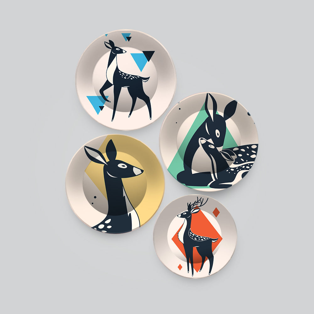 Beautiful Deer Premium Wall Plates Painting Set of Four