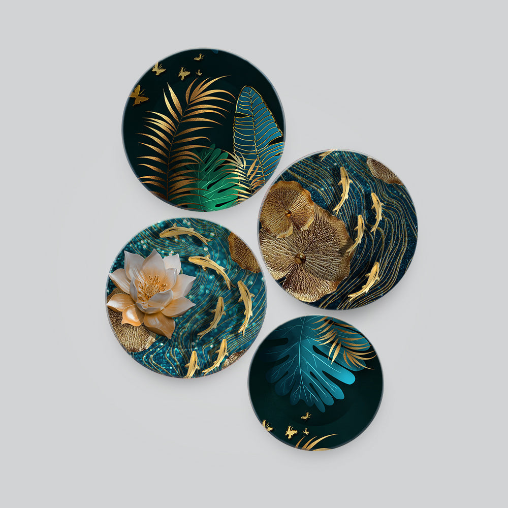 Golden Fishes in the Ocean Premium Wall Plates Set of 4