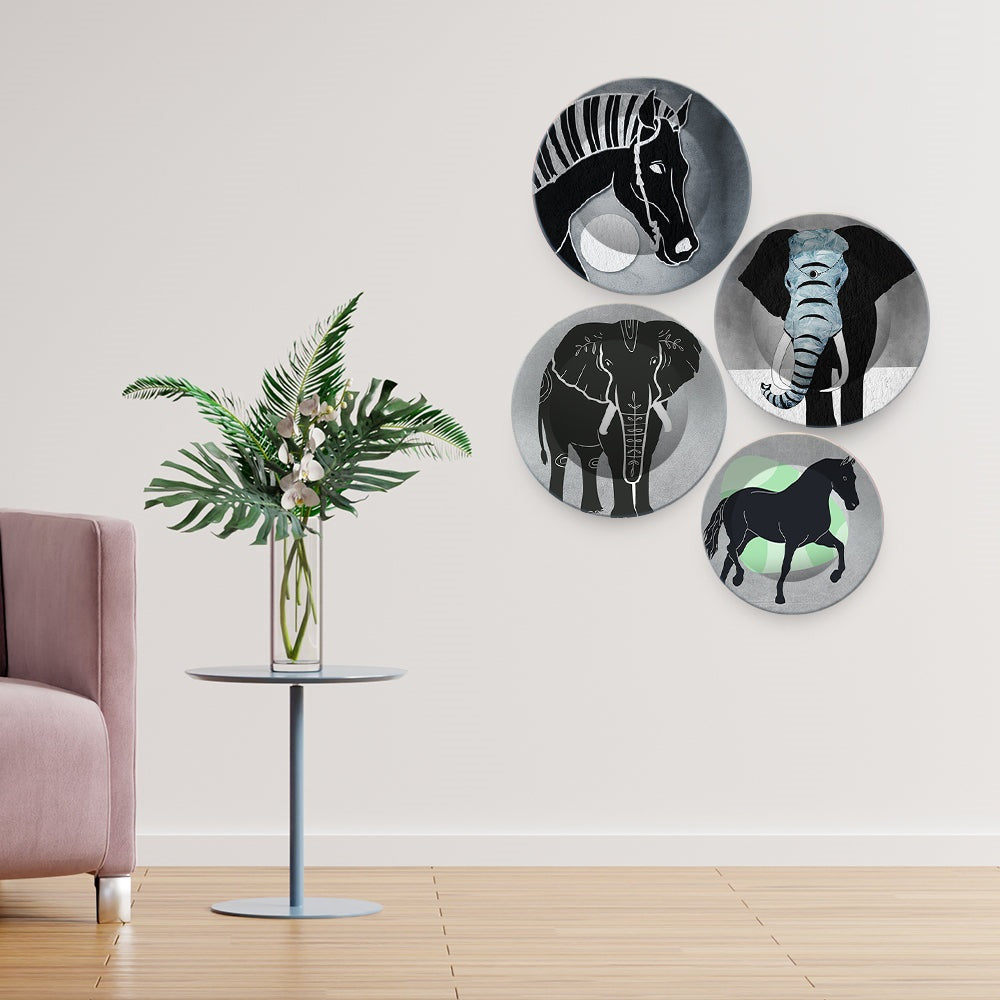 Modern Art of Decorative Animals Wall Plates Set of 4