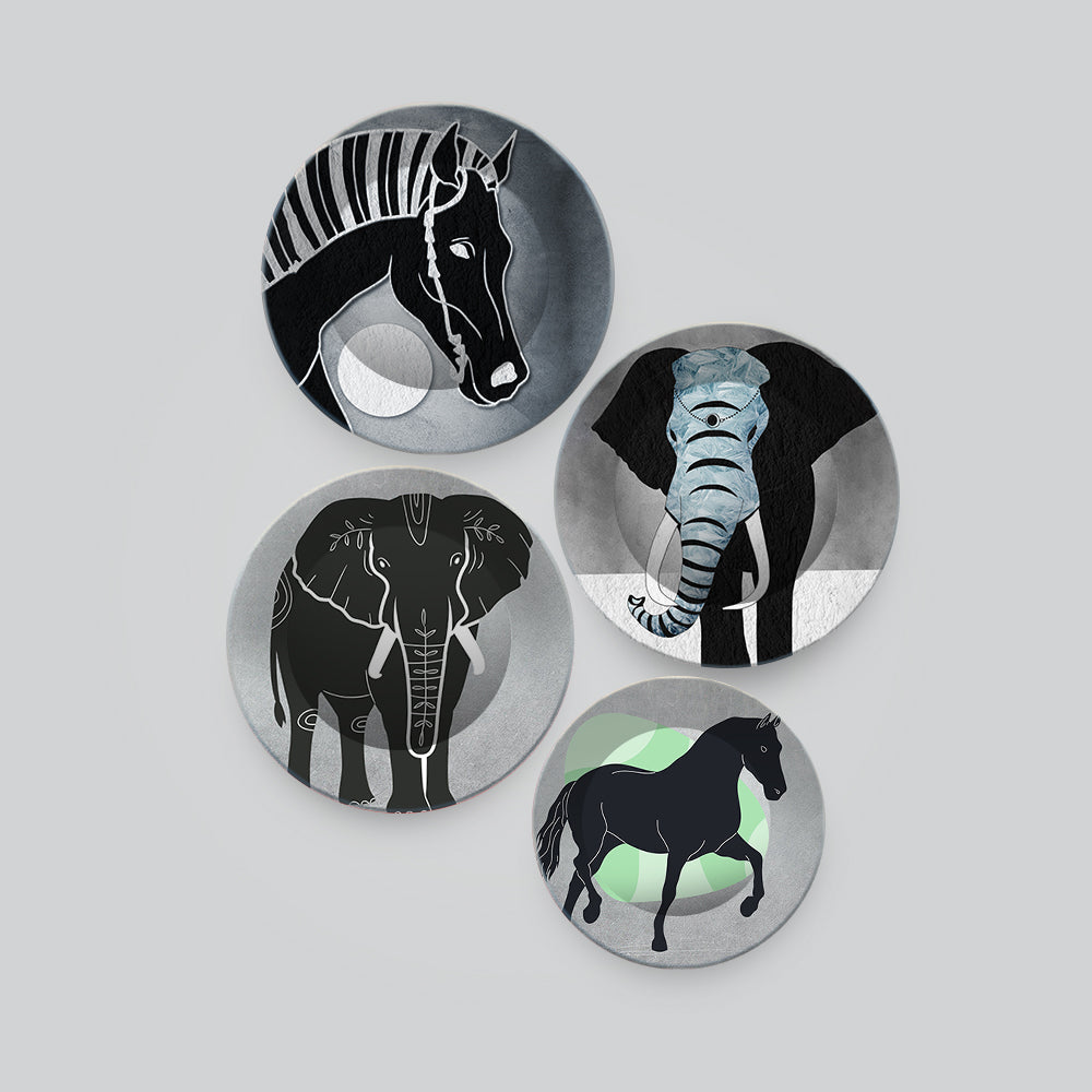 Modern Art of Decorative Animals Wall Plates Set of 4