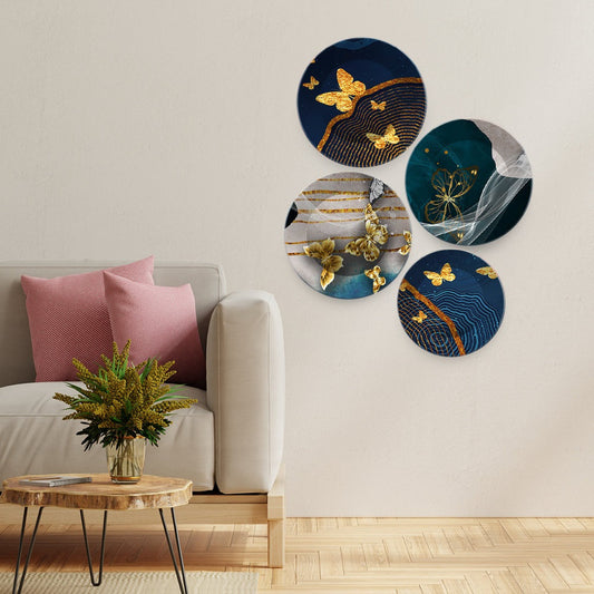 Beautiful Golden Butterflies Premium Wall Plates Painting Set of Four