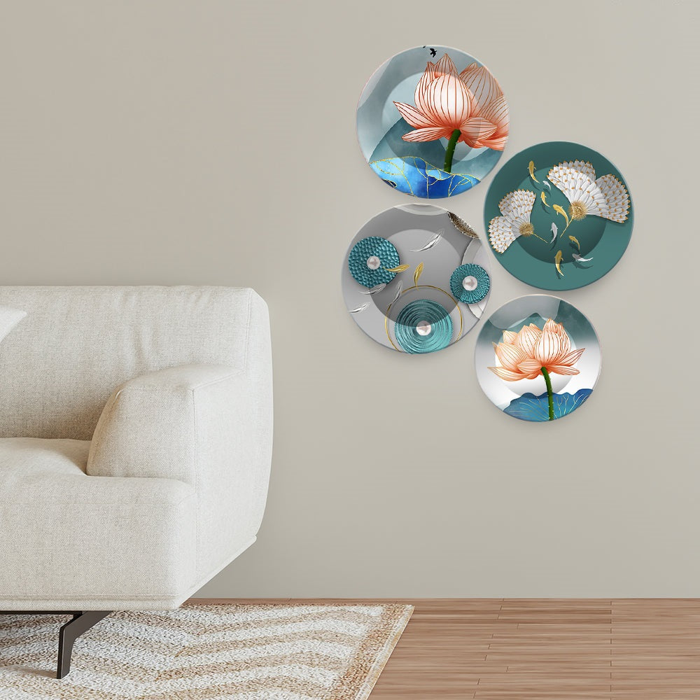 Modern Creative Lotus Art Wall Plates Set of 4