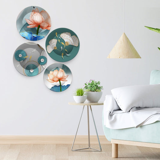 Modern Creative Lotus Art Wall Plates Set of 4