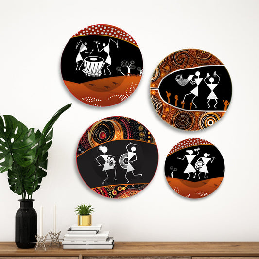 Warli Art Premium Wall Plates Painting Set of Four