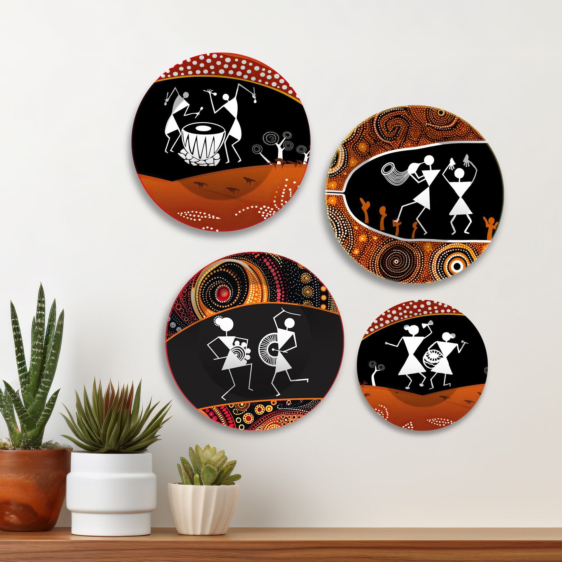 Warli Art Premium Wall Plates Painting Set of Four