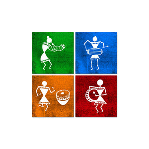 Warli Art Wall Hanging Painting, Set of Four Panels