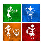 Warli Art Wall Hanging Painting, Set of Four Panels