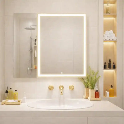 WarmLightIlluminatedVanityCabinetDualMirrorDoors
