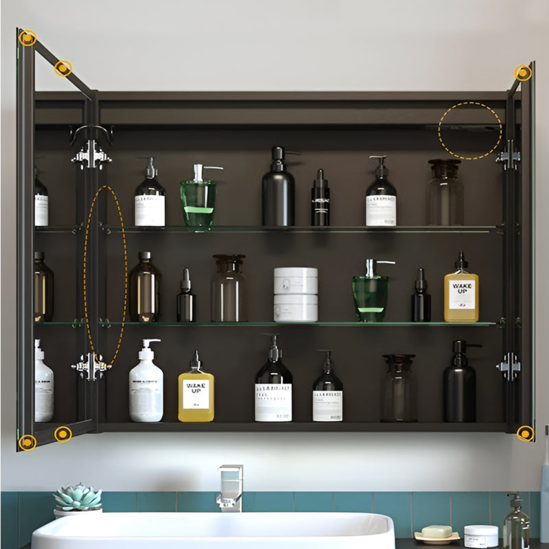 Warm Light Illuminated Vanity Cabinet Dual Mirror Doors