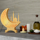 Wooden Moon Shape Night Lamp With Mosque Design Table Light For Home Decor | Living Room