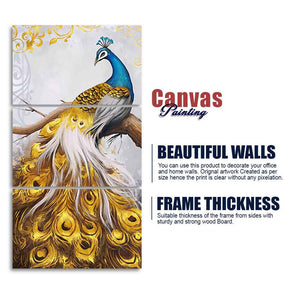 A Beautiful 3 Pieces Wall Painting of Golden Peacock