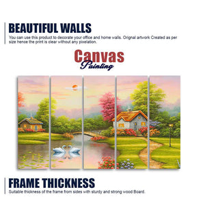 A Beautiful Scenery of Old Houses Canvas Wall Painting of Five Pieces