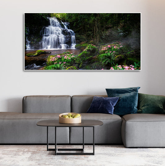 A Beautiful Waterfall in Forest Premium Canvas Wall Painting