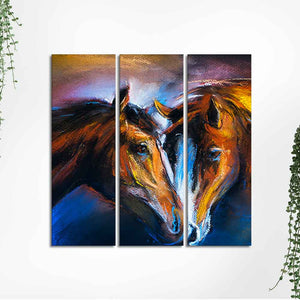 A Couple of Horses Canvas Wall Painting of 3 Pieces