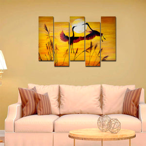 Pair of Cranes Flying 5 Pieces Canvas Wall Painting