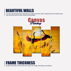 Pair of Cranes Flying 5 Pieces Canvas Wall Painting