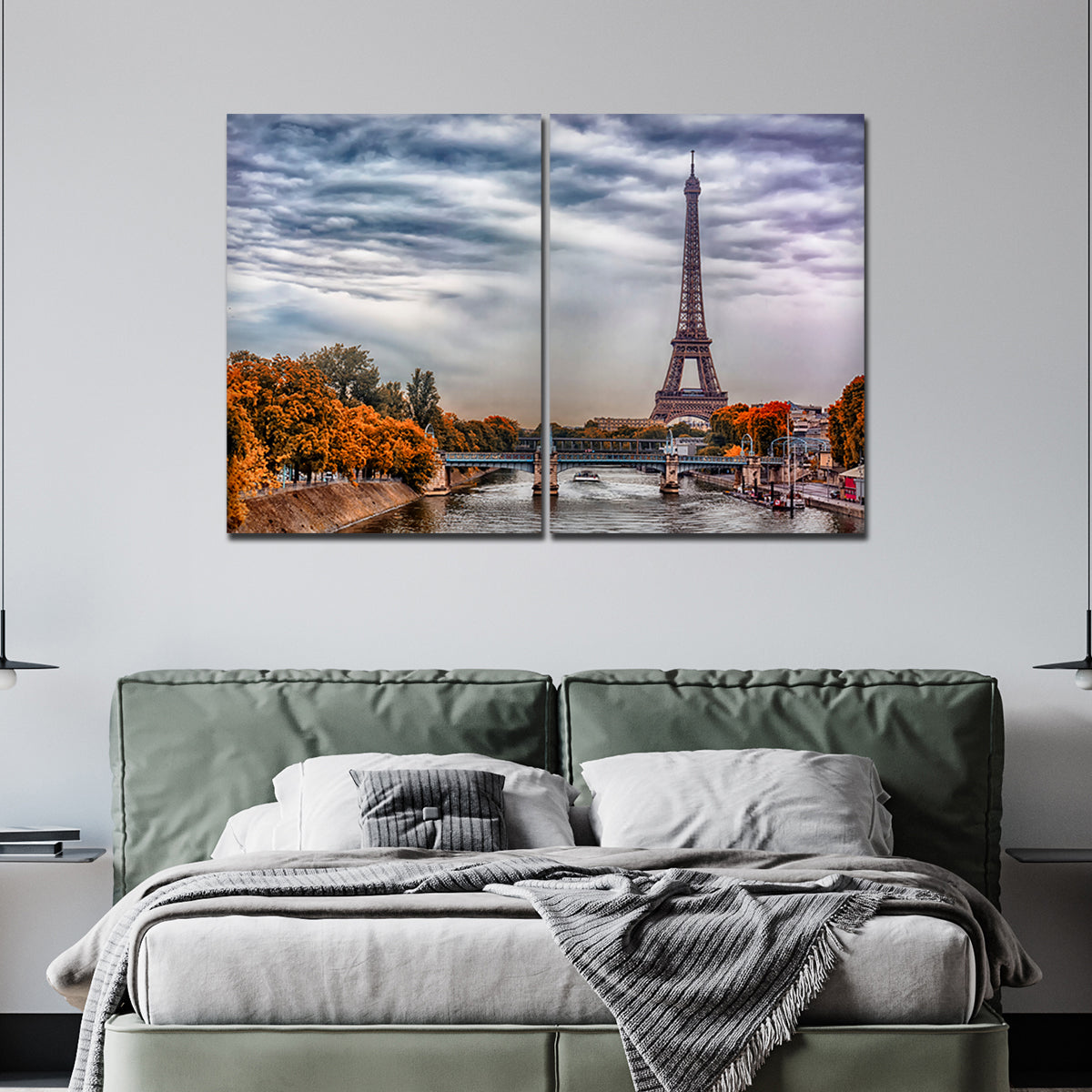 A View of Eiffel Tower and Seine River Bedroom Wall Painting