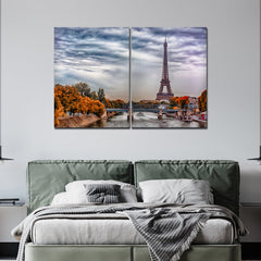 A View of Eiffel Tower and Seine River Bedroom Wall Painting