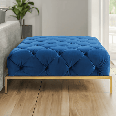 Luxury Blue Tufted Ottoman