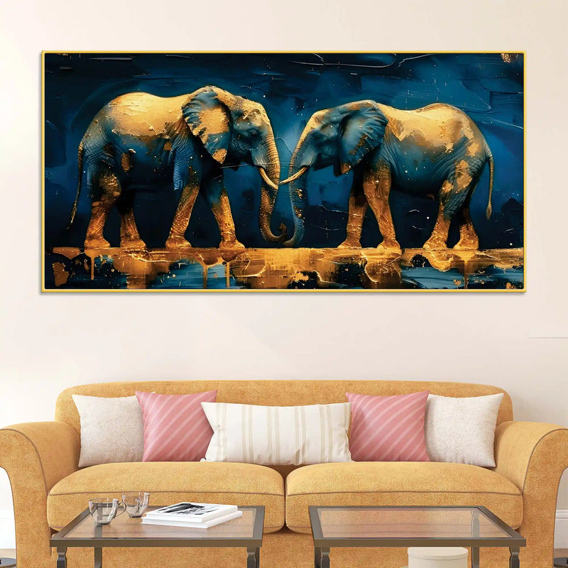 Abstract African Elephant Pair Canvas Painting for Living Room