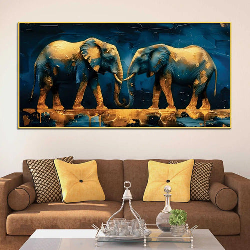 Abstract African Elephant Pair Canvas Painting for Living Room